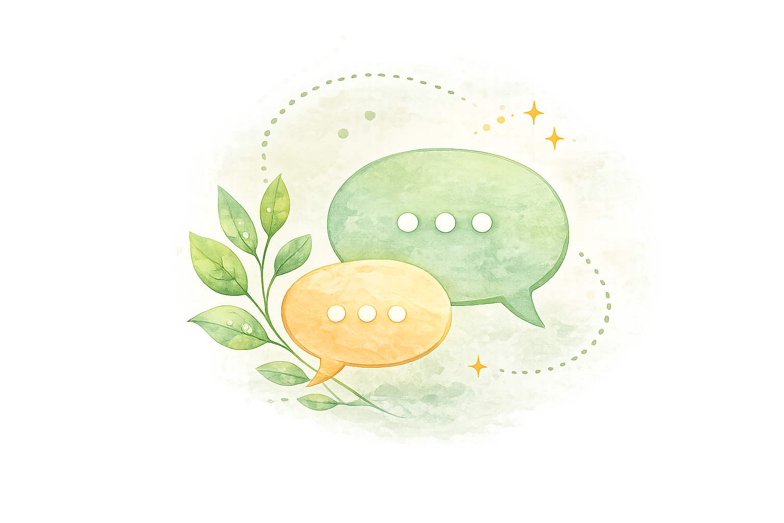 Watercolor speech bubbles representing beginner Arabic conversations